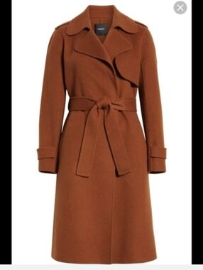 Theory Rust Brown Wrap Coat with Self-Tie